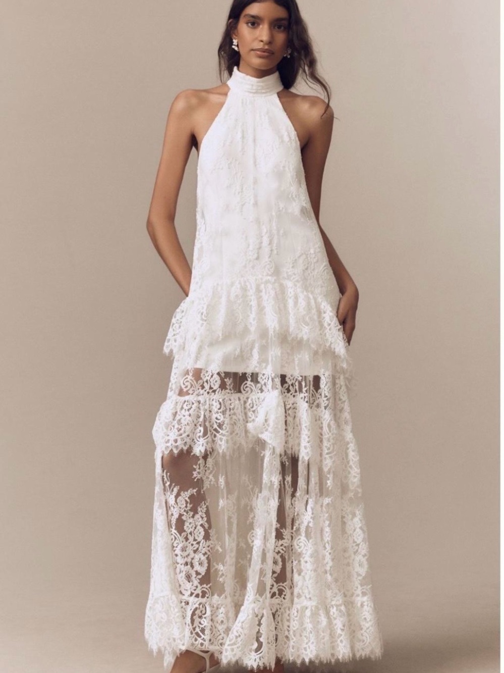 Anthropologie White High-Neck Lace High-Low Dress - Picture 1 of 1